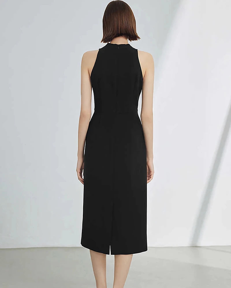 Black Silk Sleeveless Midi Dress