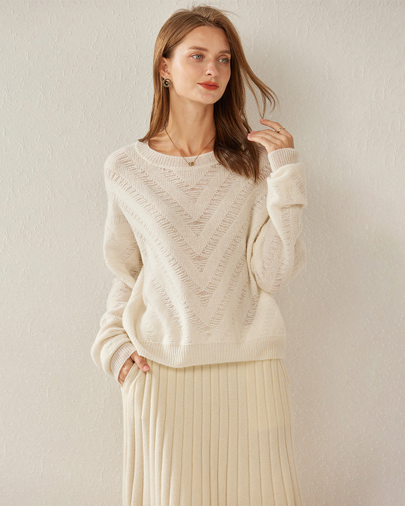 Loose Cashmere Chevron Sweater