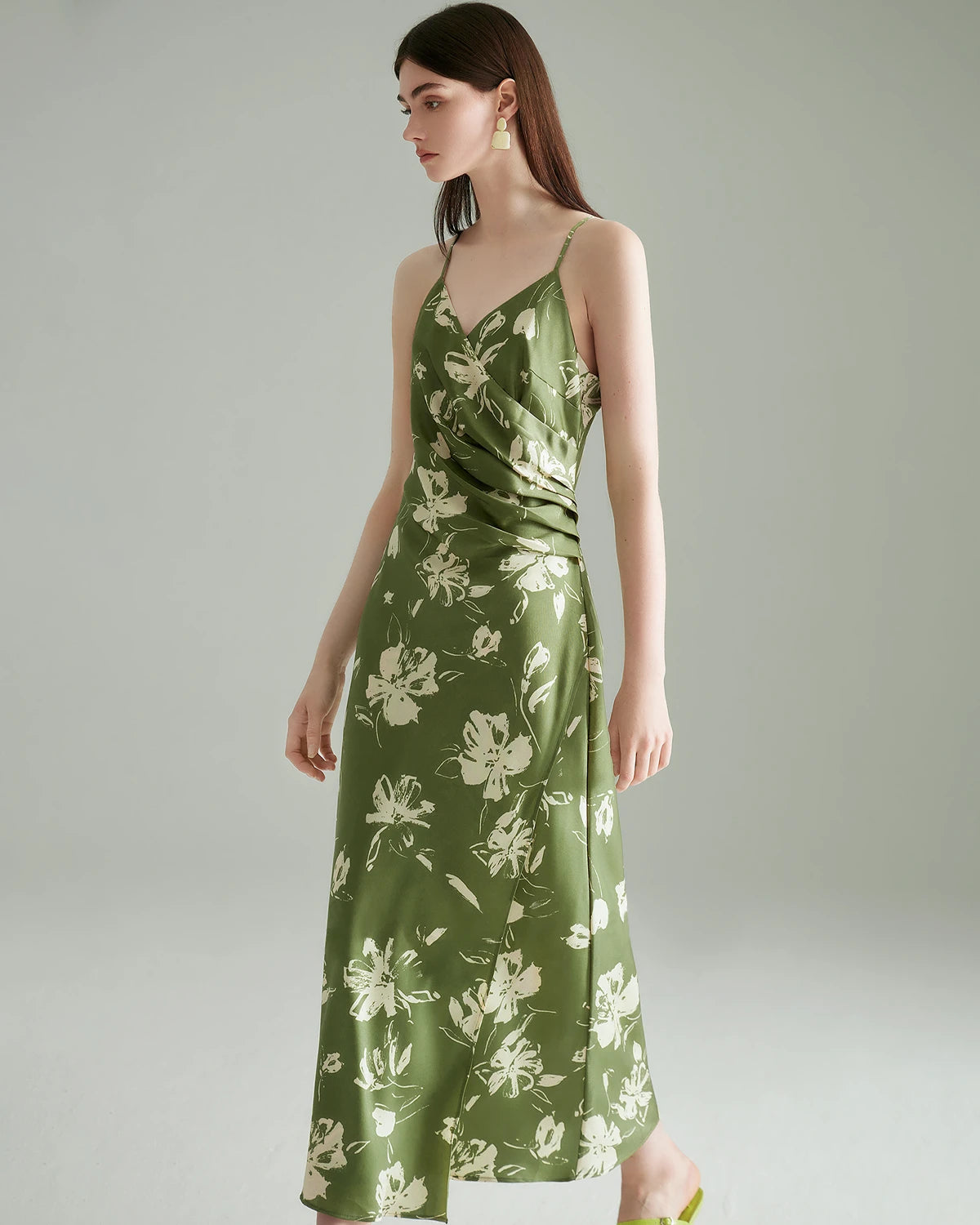 Green Floral Print Silk Dress