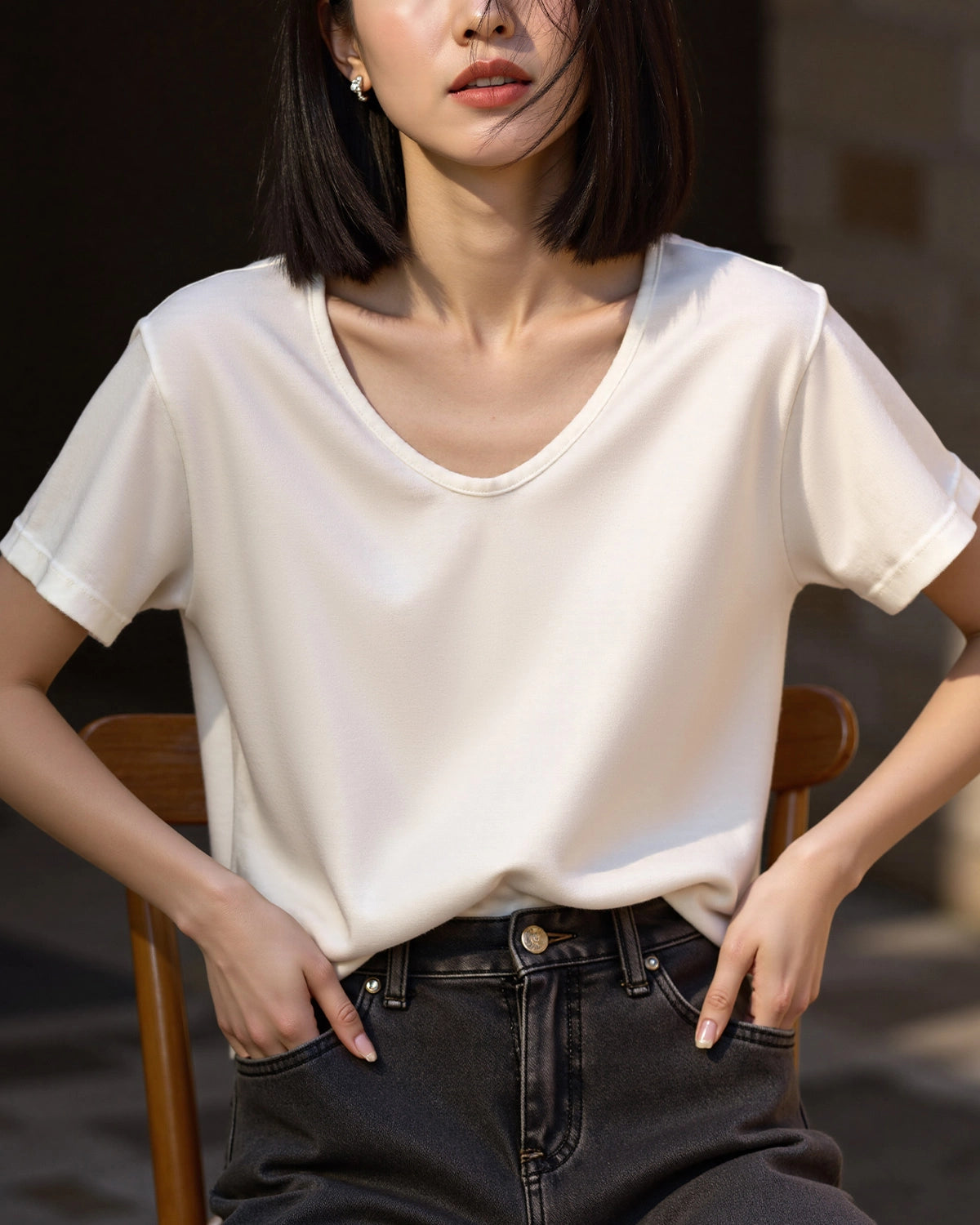 Women's Silk Jersey V Neck Tee