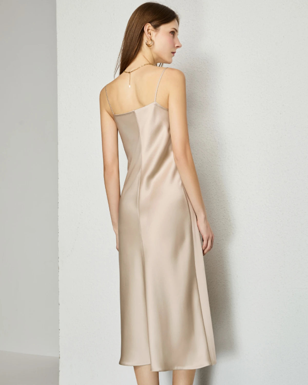 V-neck Silk Slip Midi Dress