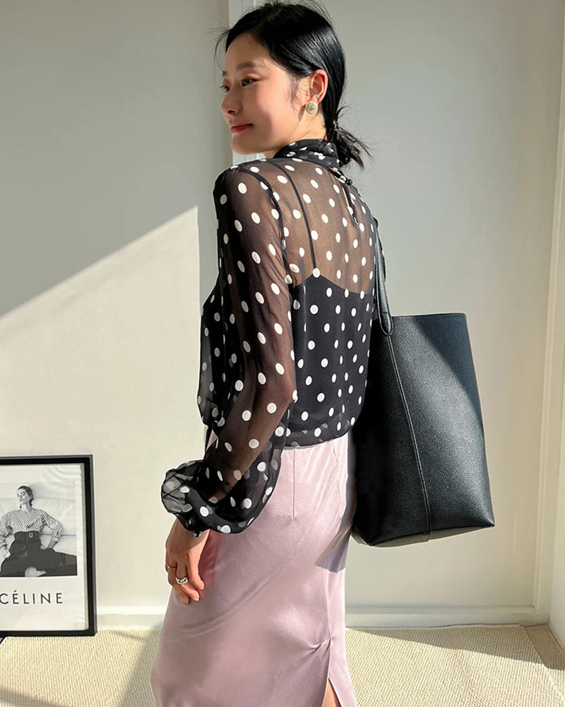 Sheer Polka Dot Silk Blouse