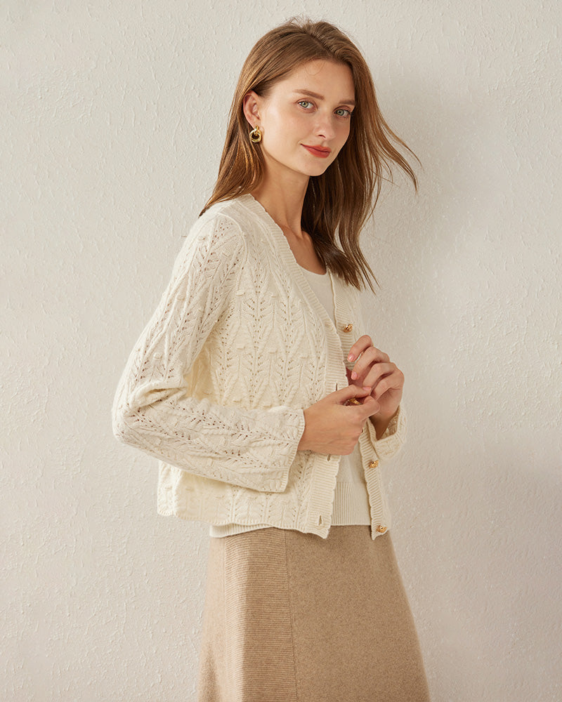 V-Neck Cable Knit Cashmere Cardigan
