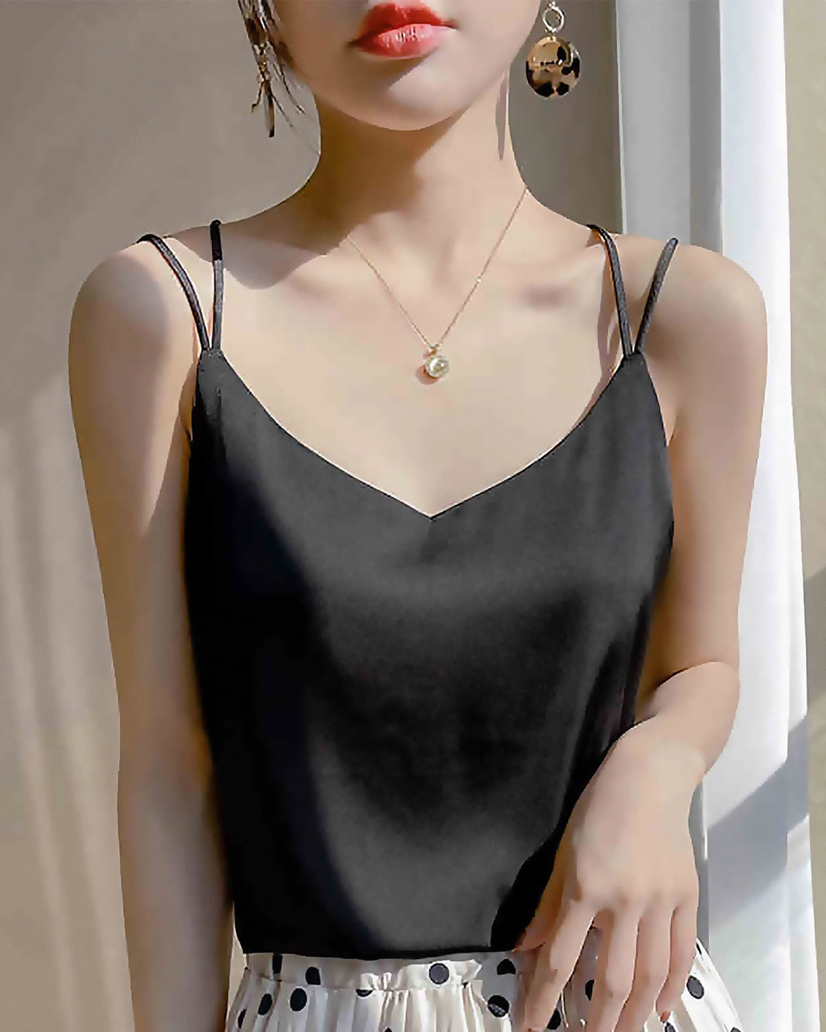 Spaghetti Strap Cross Back Silk Camisole