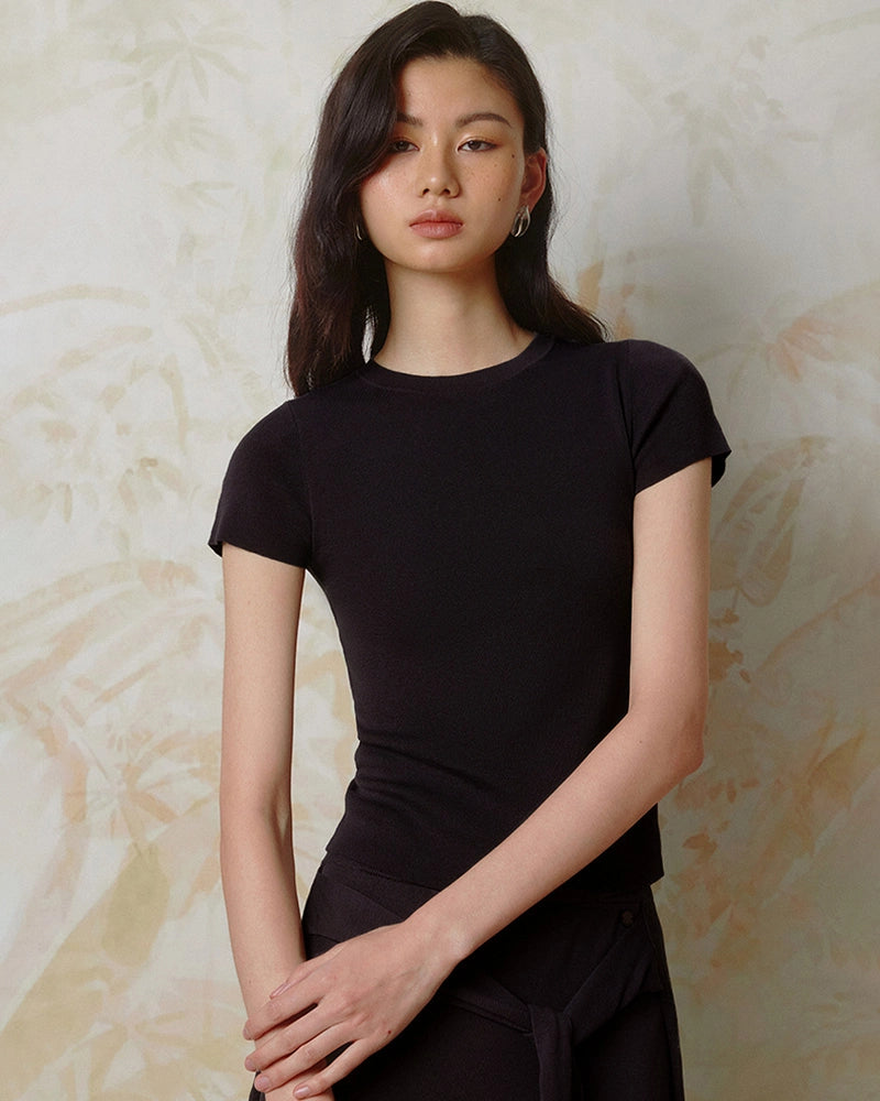 Women's Fitted Silk Jersey Crew Neck