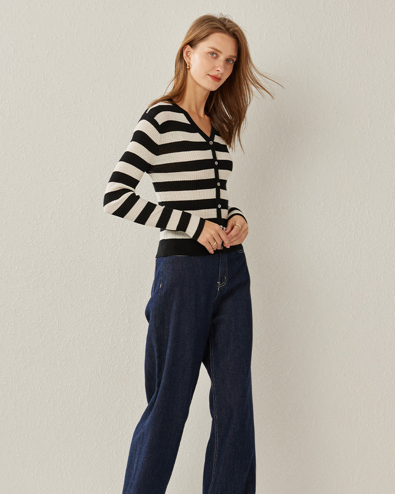 Classic Stripe V-Neck Cardigan