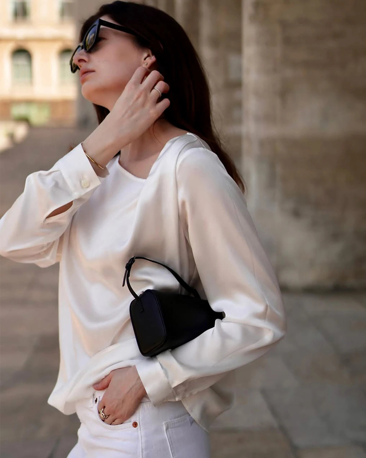 Women's Asymmetrical Neck Silk Blouse
