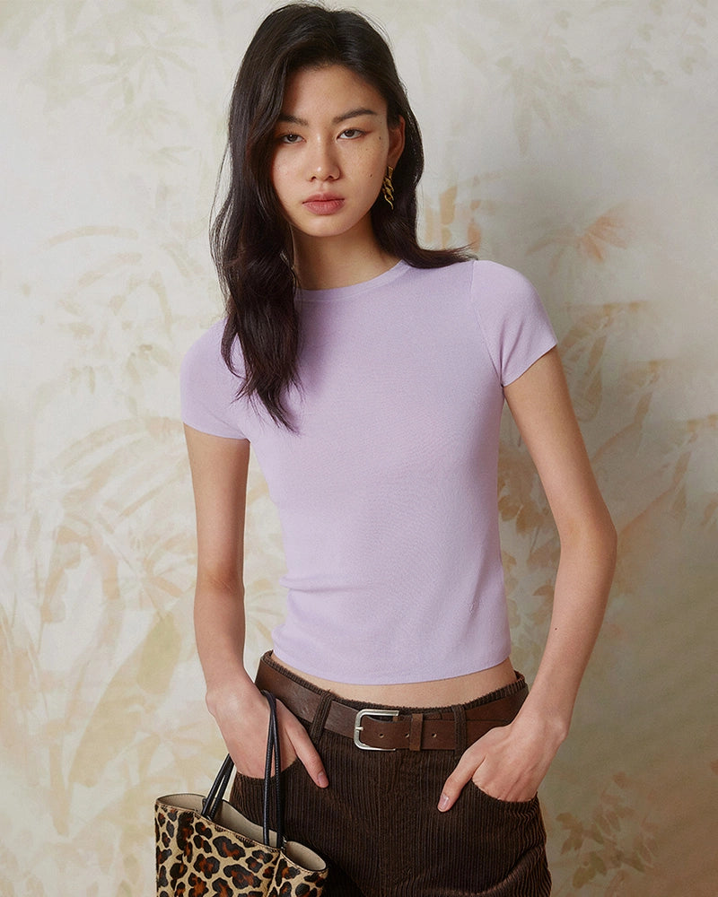 Women's Fitted Silk Jersey Crew Neck