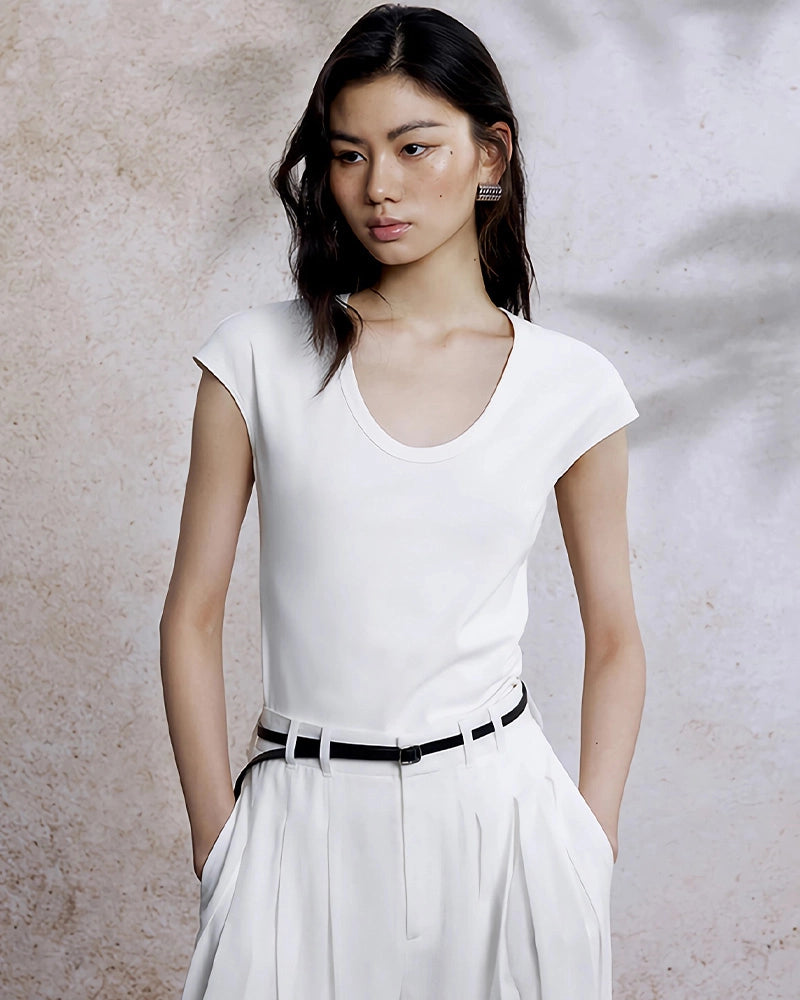 Women's Slim Fit Silk Cap Sleeve Tee