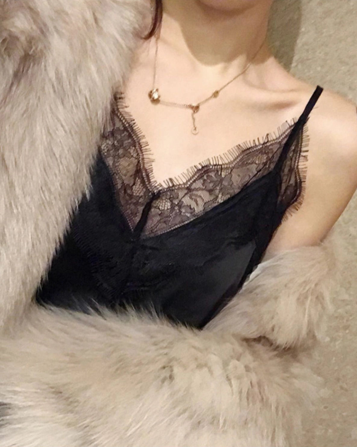 V-Neck Lace Silk Camisole