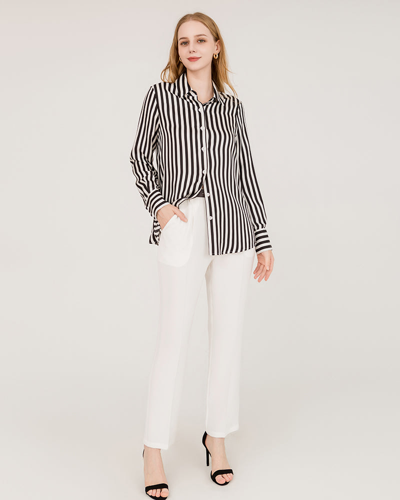 Oversize Vertical Stripe Silk Shirt