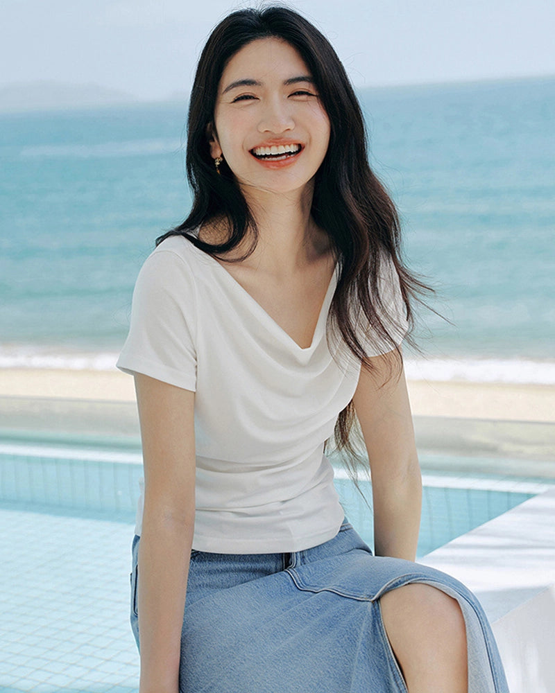 Women's Silk Draped Neck Tee