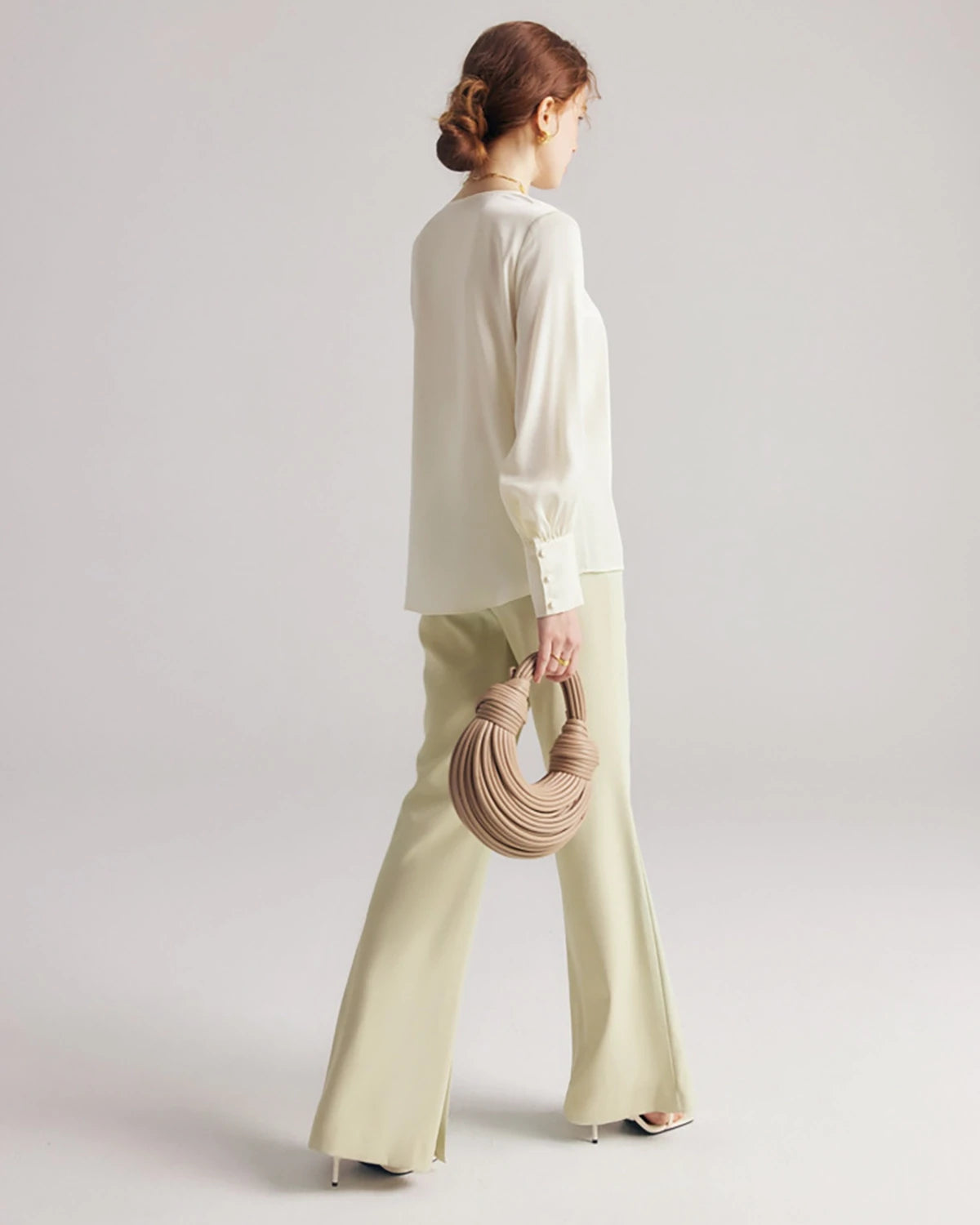 Pleated Round Neck Silk Blouse