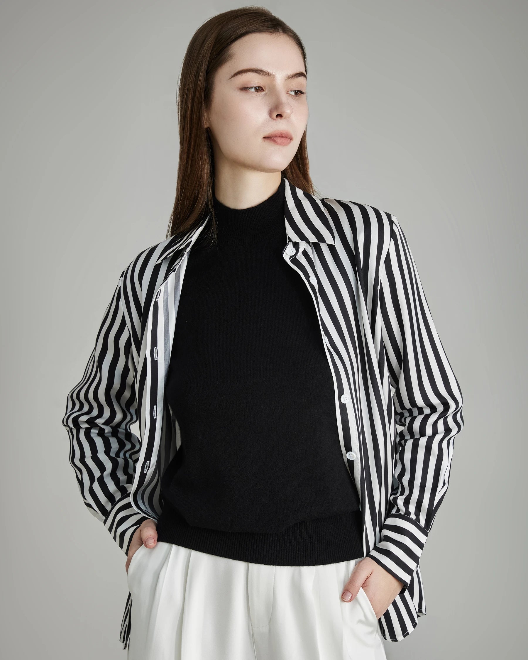 Oversize Vertical Stripe Silk Shirt