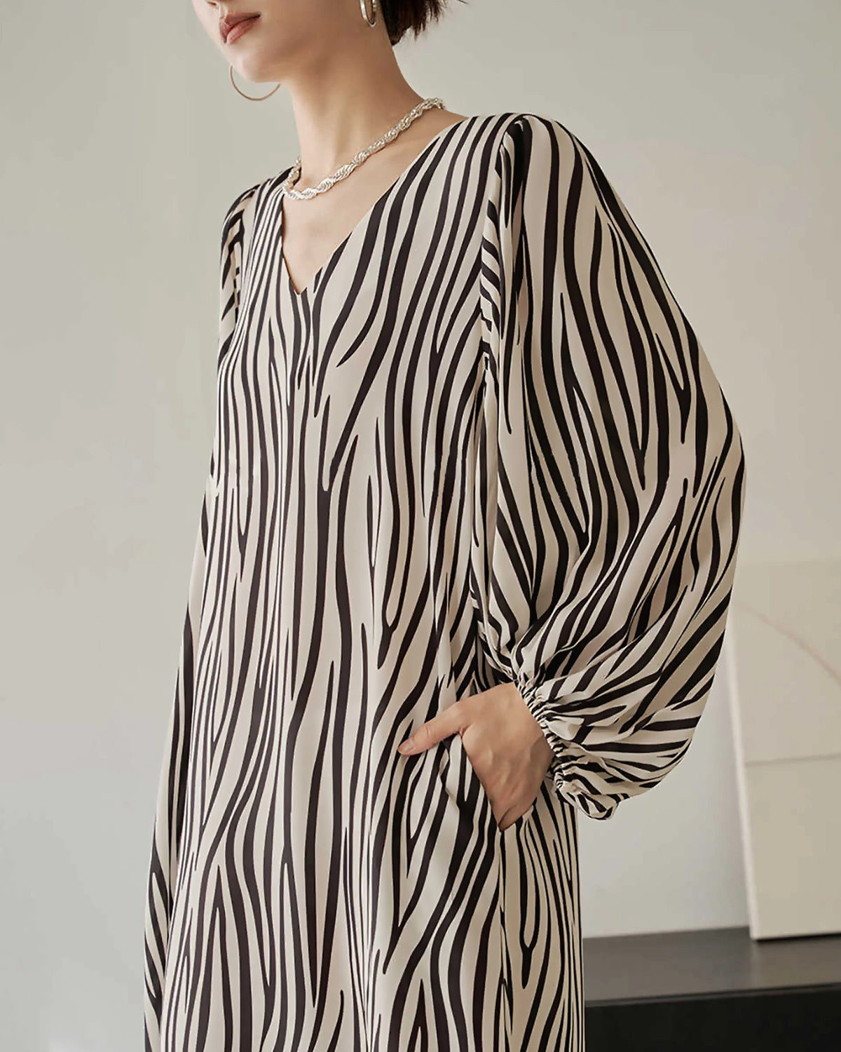 Loose Zebra Printed Silk Dress