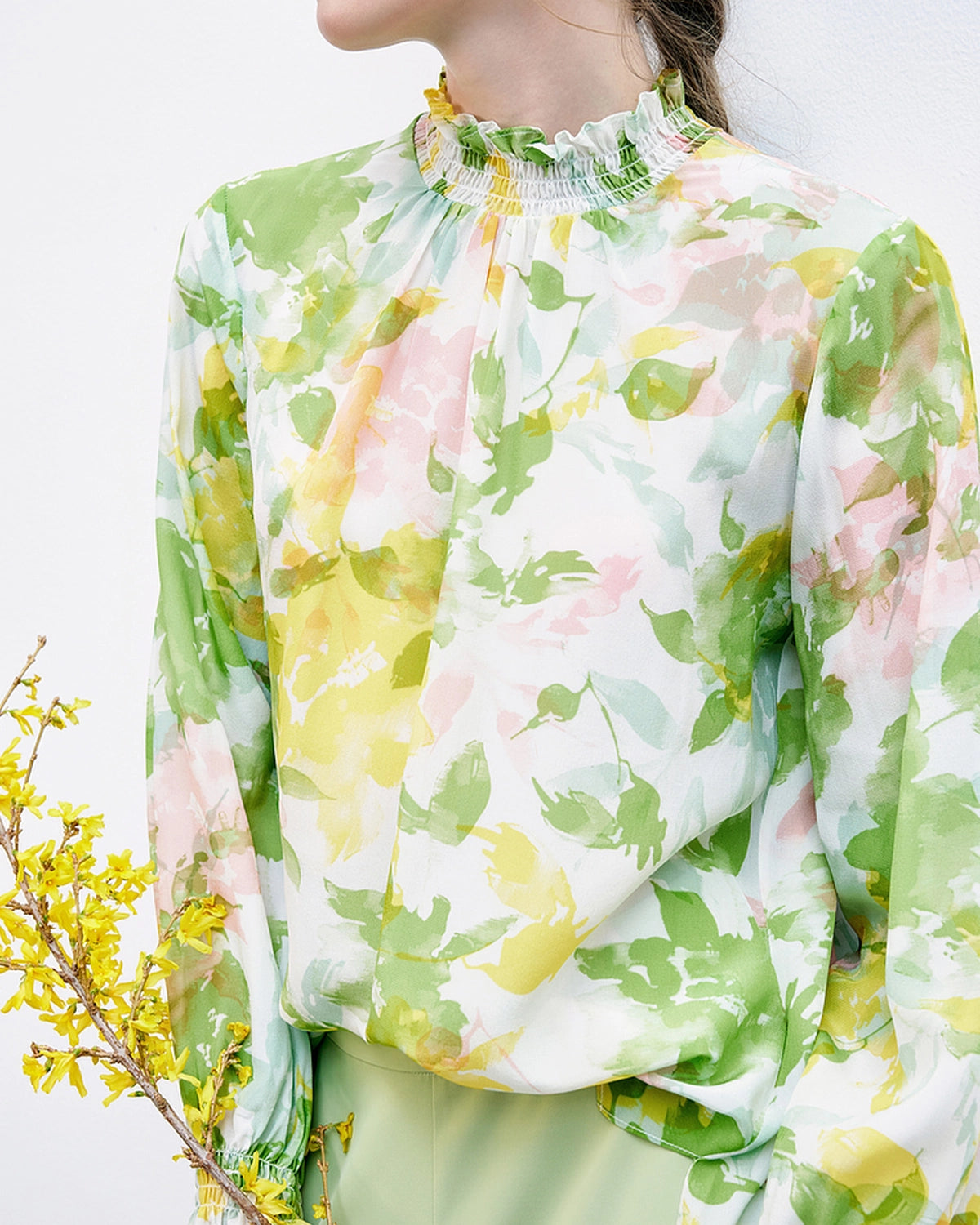 Floral Silk Blouse with Ruffles
