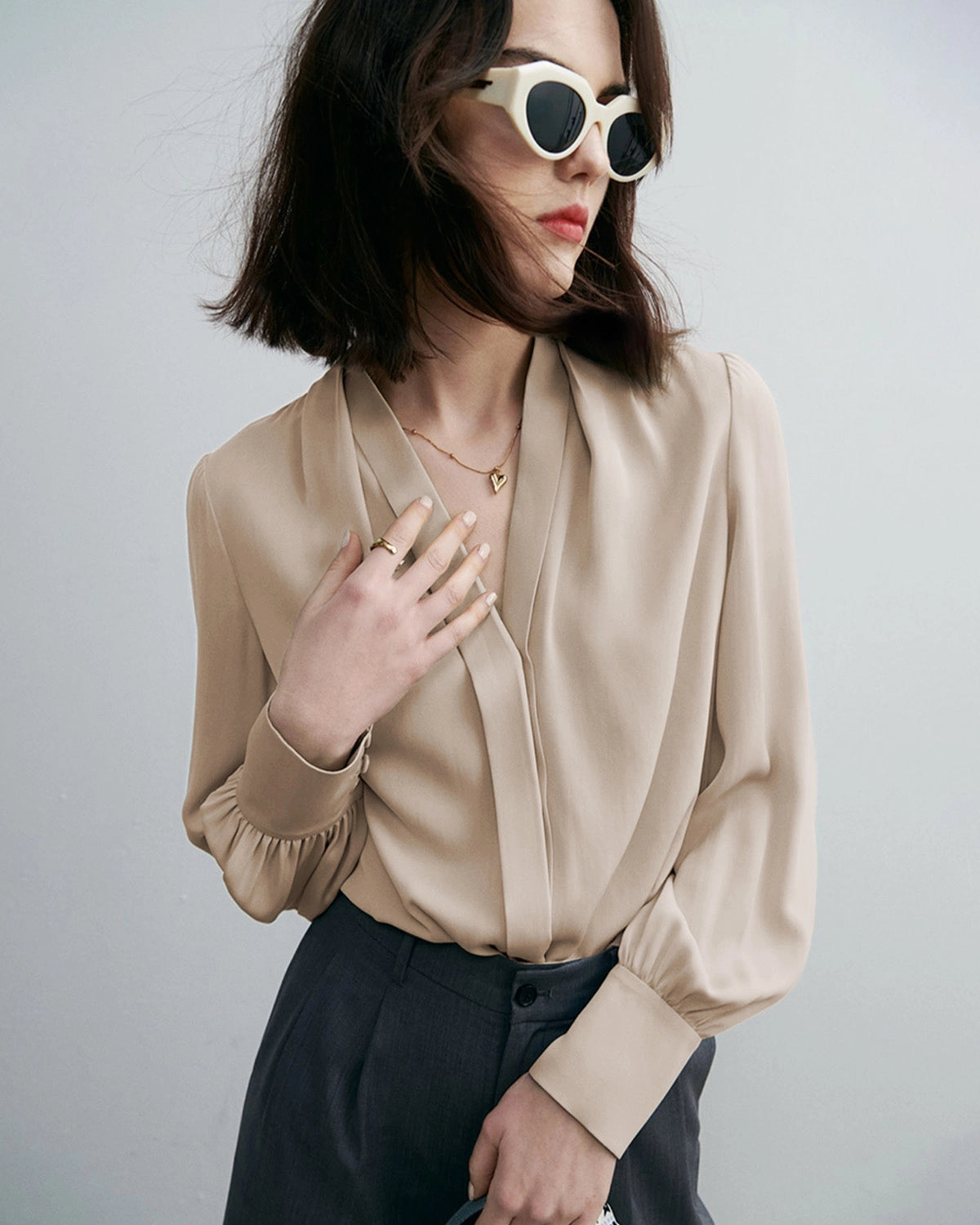 Chic Deep V-Neck Silk Blouse