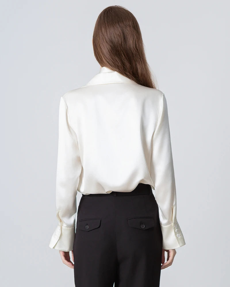 Women's Loose Tie Neck Silk Shirt