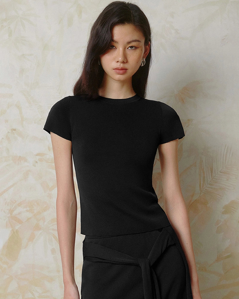 Women's Fitted Silk Jersey Crew Neck