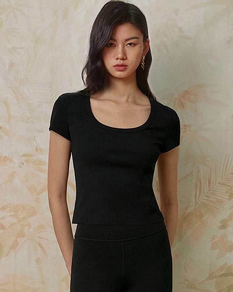 Cropped Silk Jersey Wide Crew Neck