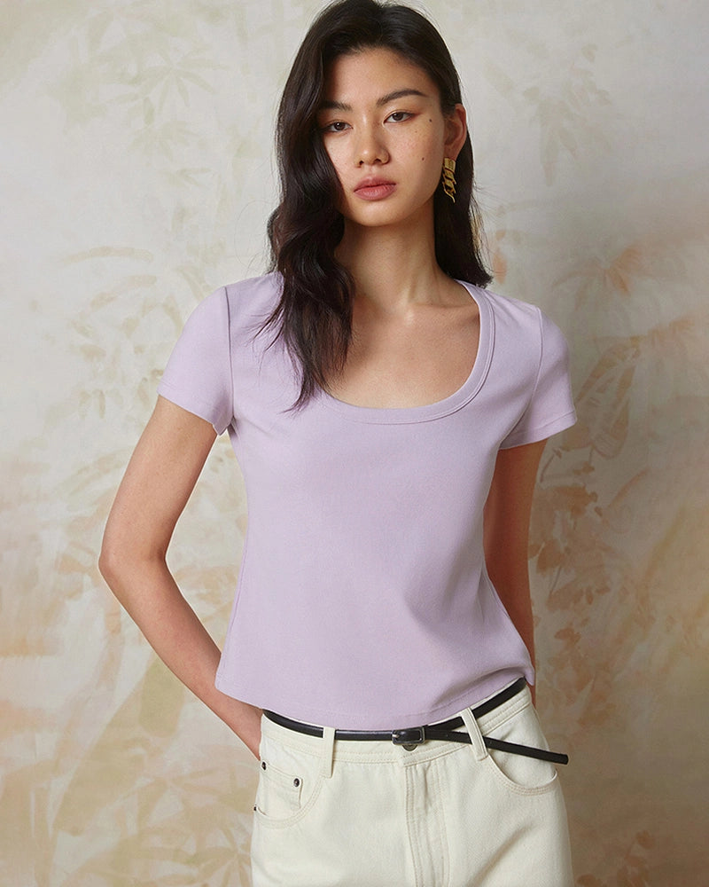Cropped Silk Jersey Wide Crew Neck
