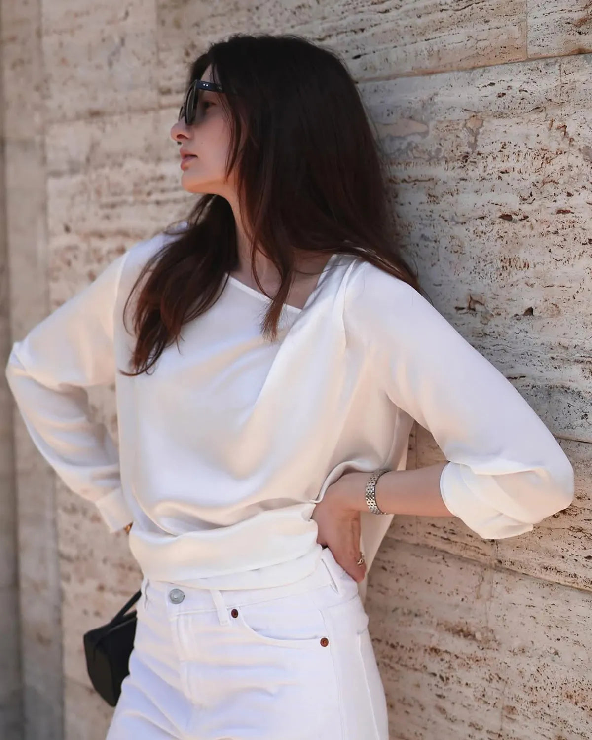 Women's Asymmetrical Neck Silk Blouse