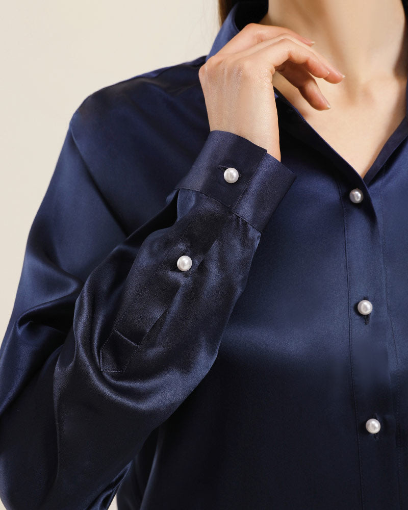 Women's Classic Pearl Button Silk Shirt