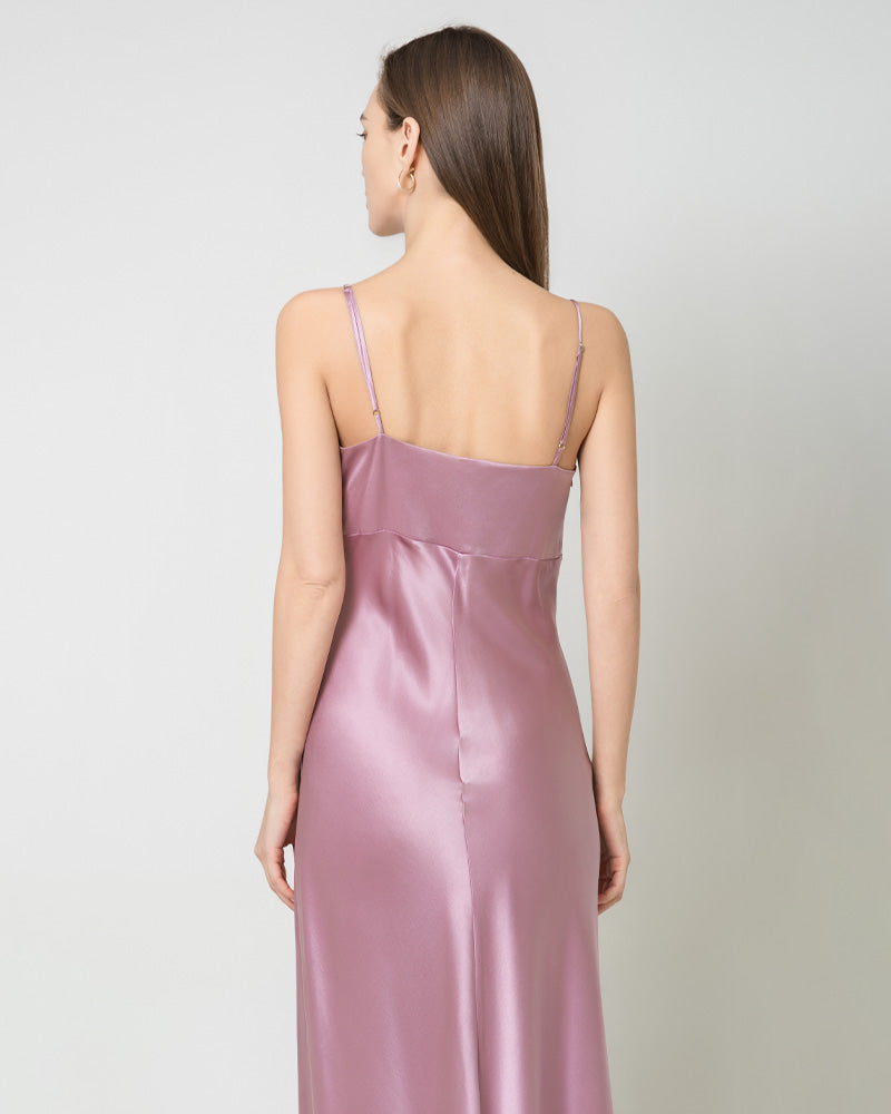 Solid Color Silk Satin Slip Long Dress