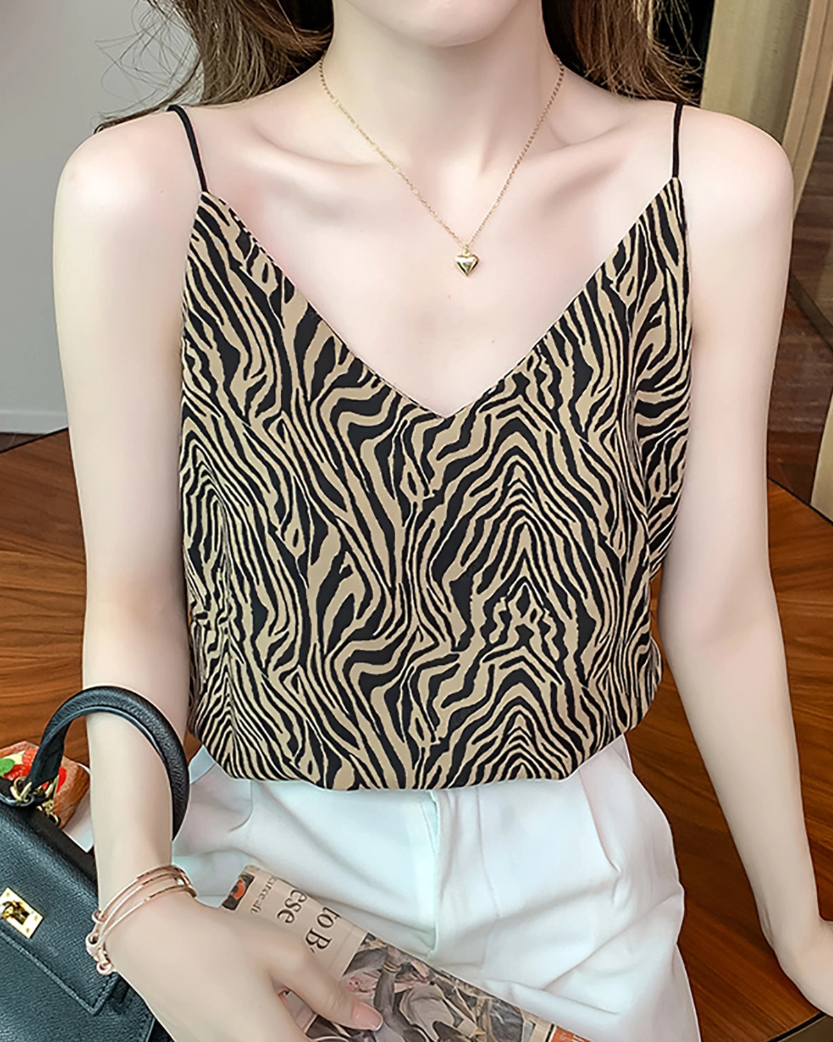 Zebra Stripe Silk Camisole