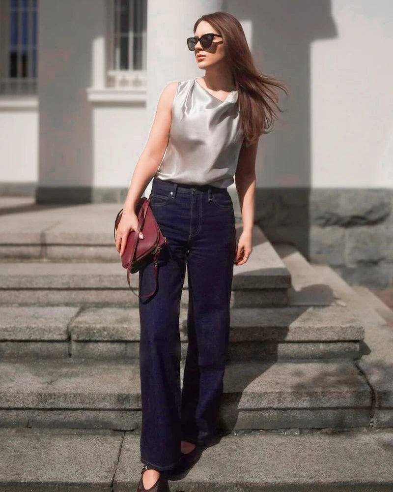 Sleeveless Silk Cowl Neck Top