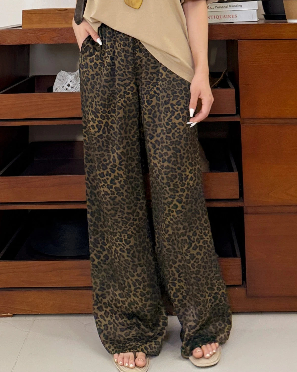 Leopard Print Silk Pants for Women