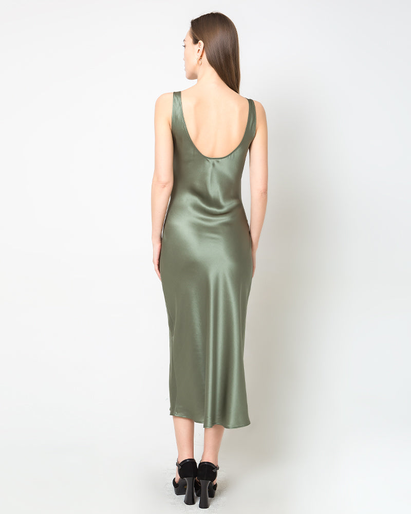 Scoop Neck Midi Silk Slip Dress