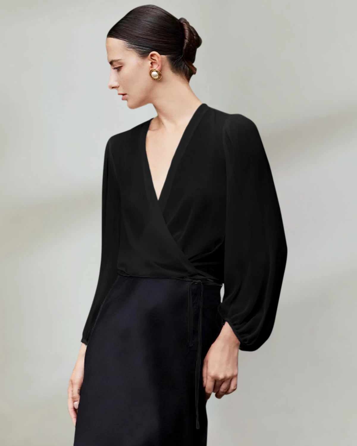 Surplice Neck Wrap Silk Blouse