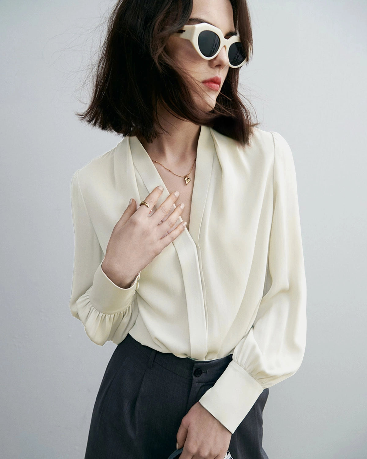 Chic Deep V-Neck Silk Blouse