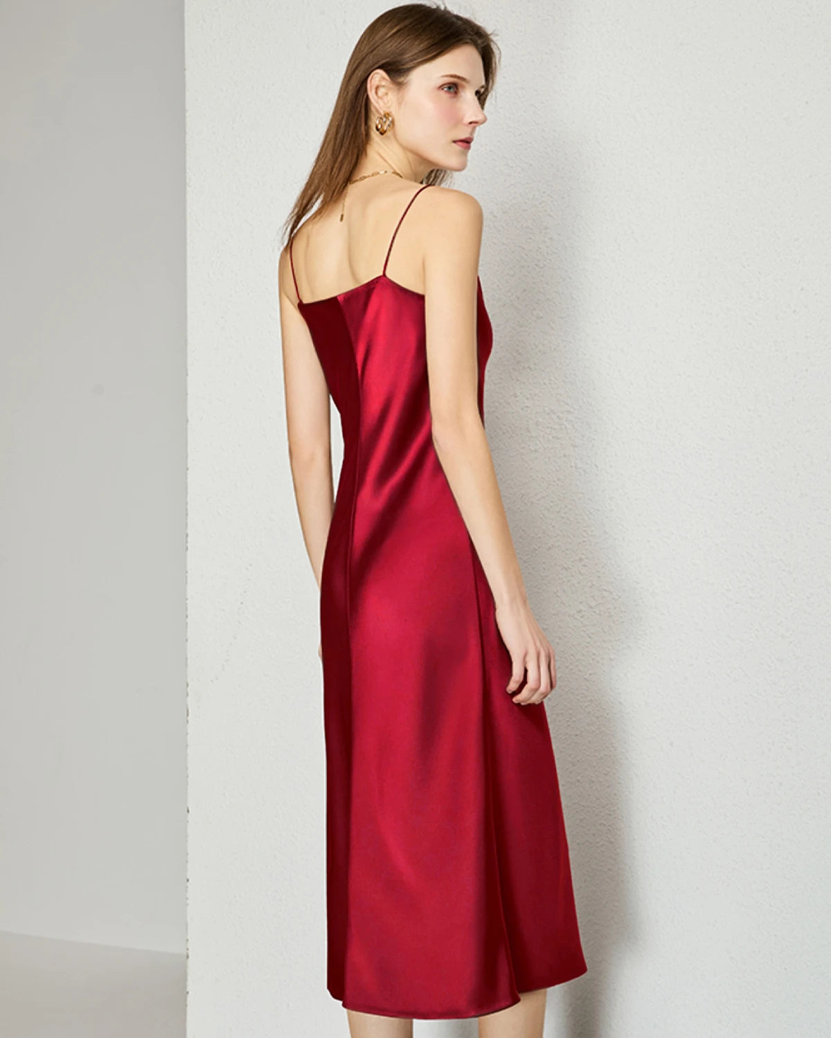 V-neck Silk Slip Midi Dress