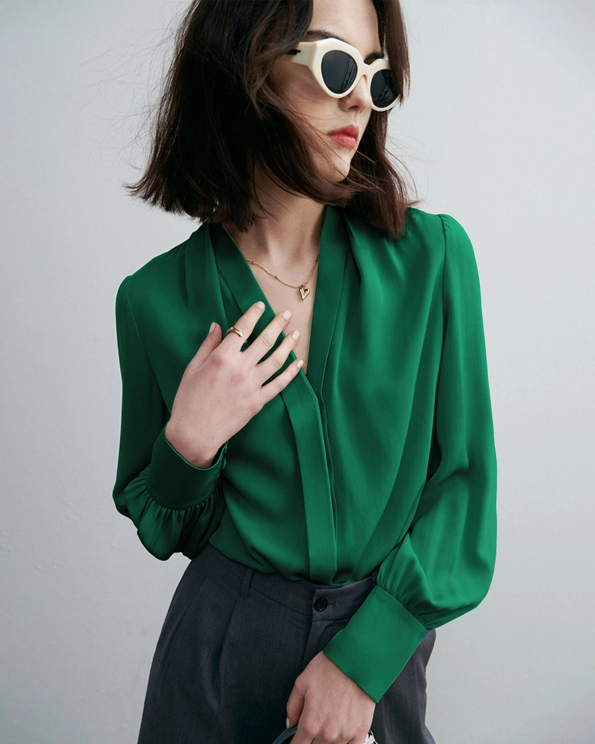 Chic Deep V-Neck Silk Blouse