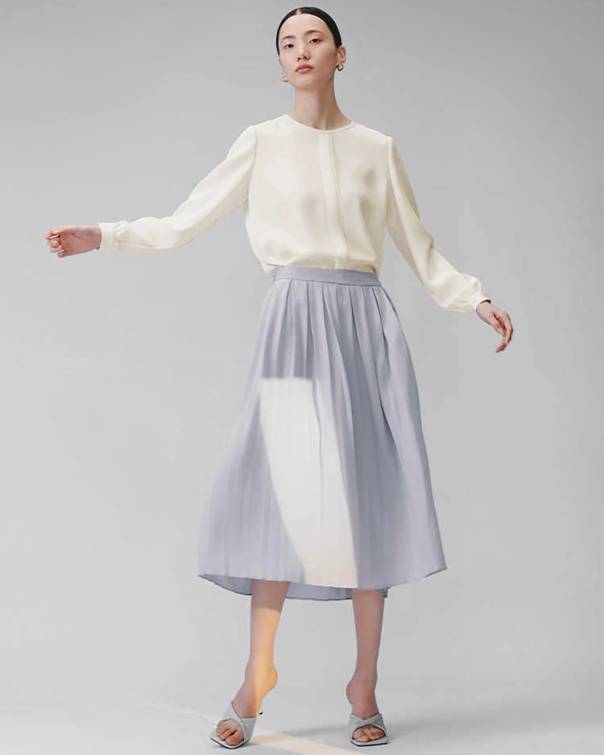 Round Neck Pleated Silk Blouse