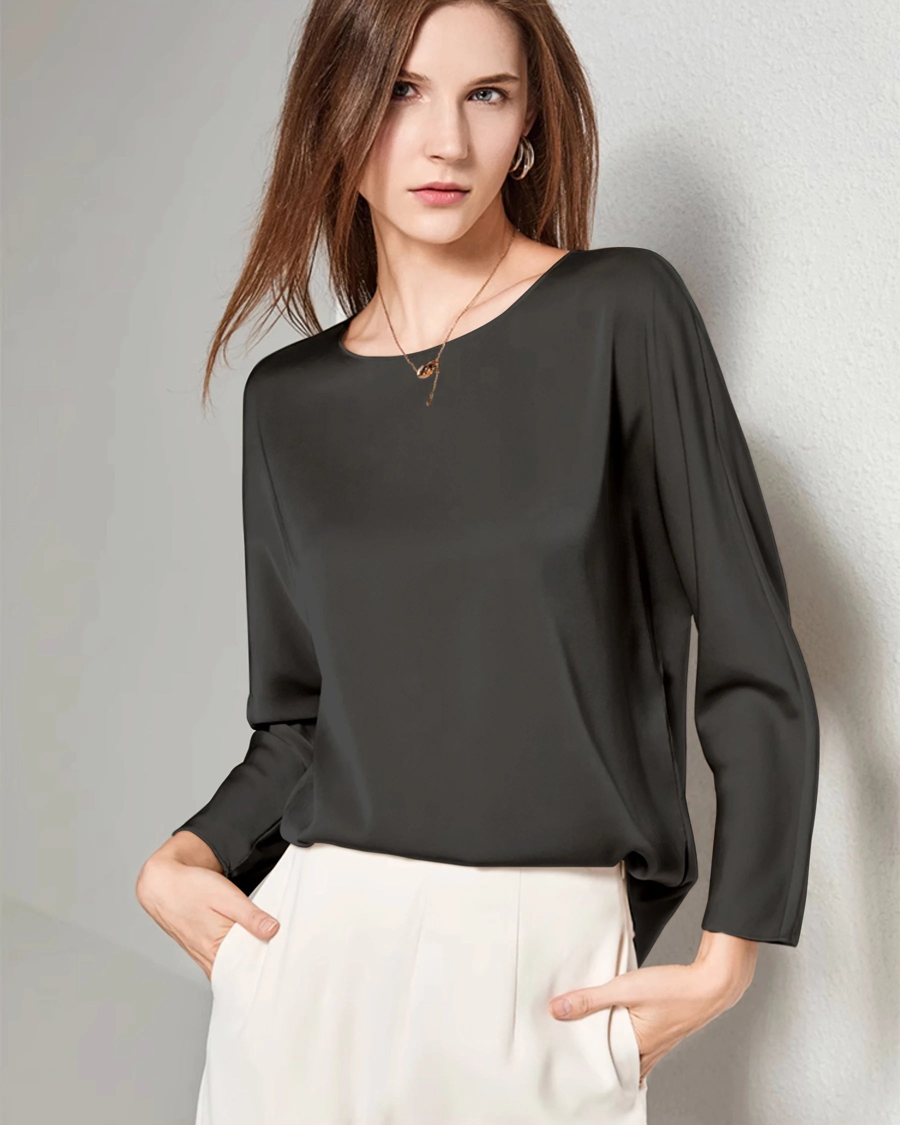 Women's Basic Round Neck Silk Blouse
