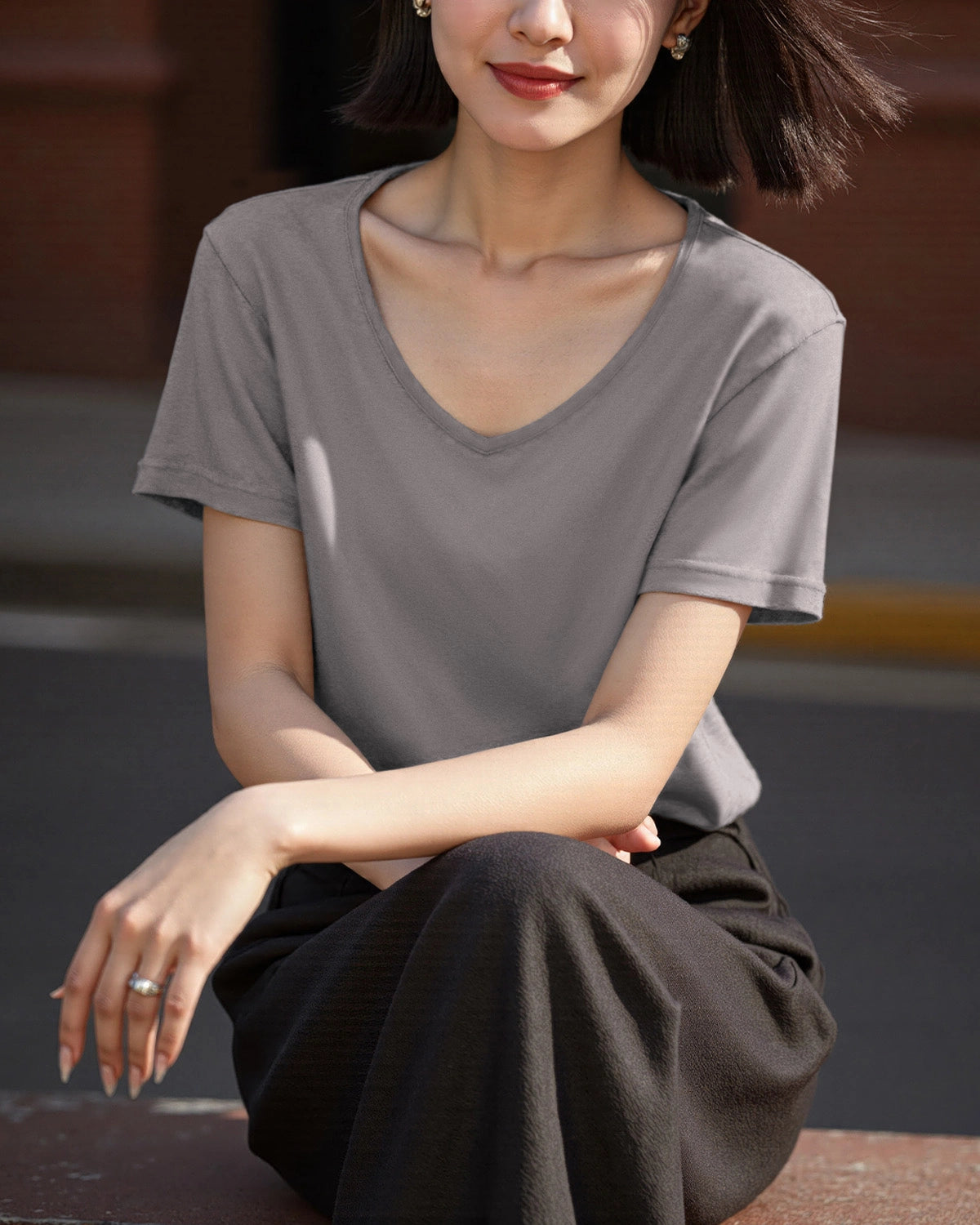 Women's Silk Jersey V Neck Tee