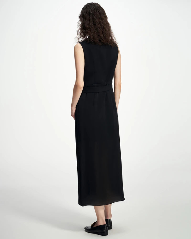 Black Silk Wrap Blazer Midi Dress