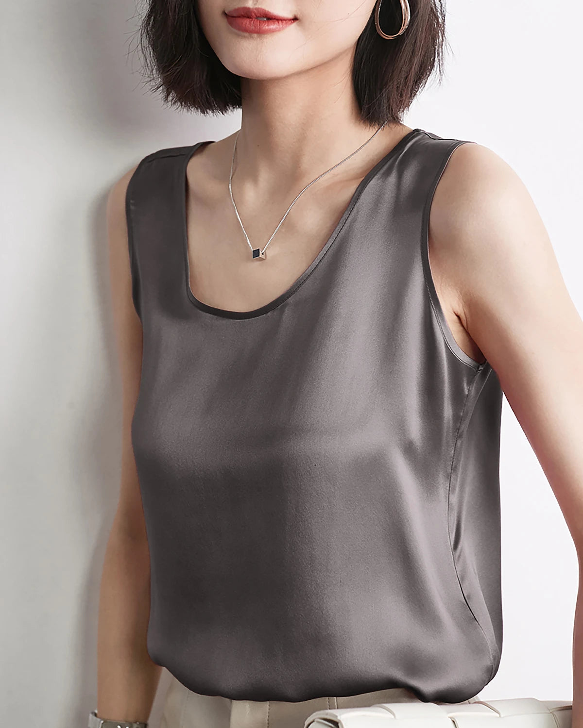Round Neck Silk Shell Tank