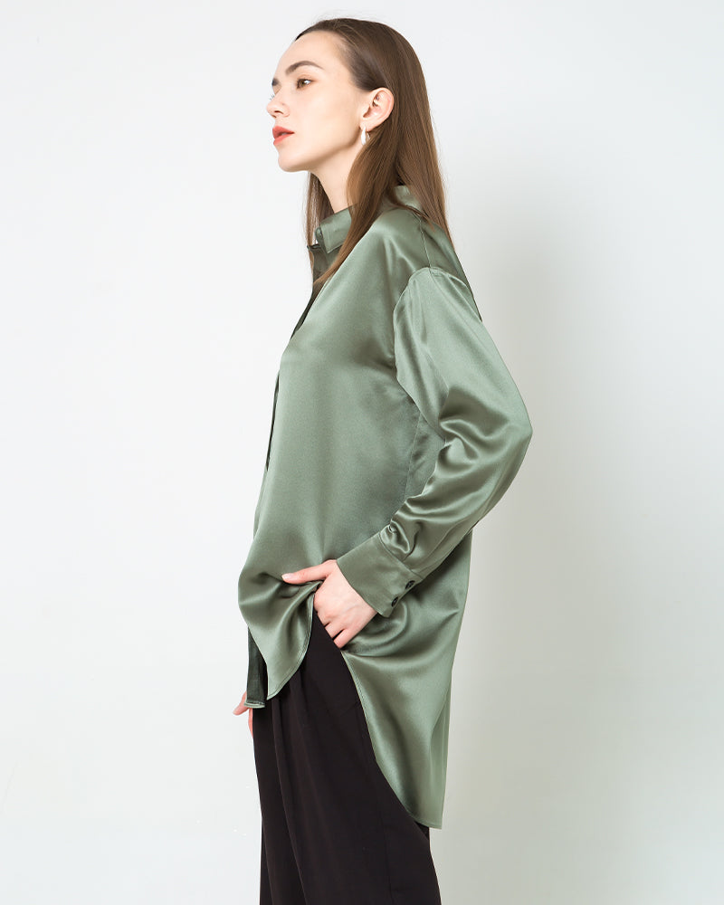 Relax Drop Shoulder Oversize Silk Shirt