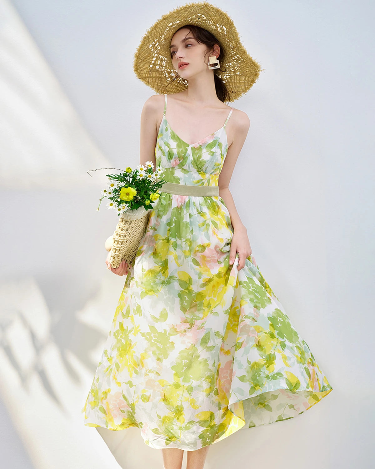 Silk Floral Sleeveless Midi Dress