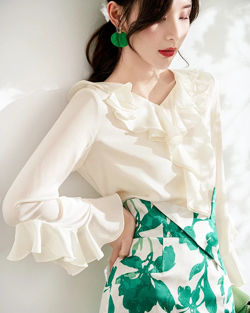 Women's Silk Ruffle Blouse